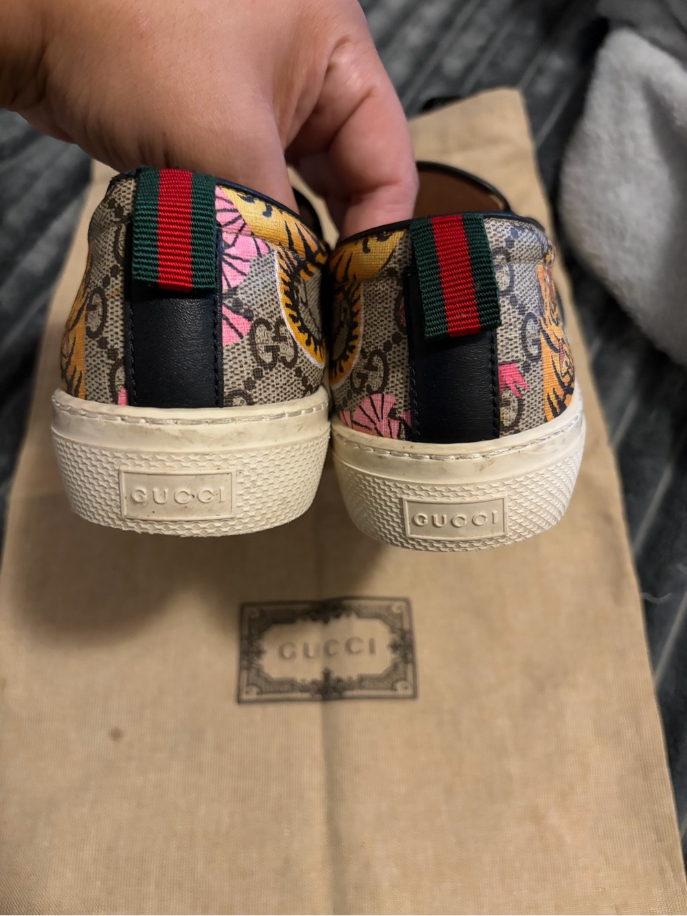Gucci Kids Slip-On Sneakers in Beige, Yellow & Pink Tiger Print - Picture 4 of 4